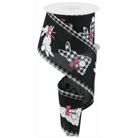Craig Bachman 2.5" Pattern Bunnies on Royal Gingham Ribbon: Black (10 Yards) Easter Craft Floral Arrangement Gift Wrapping Wired Edge Ribbon
