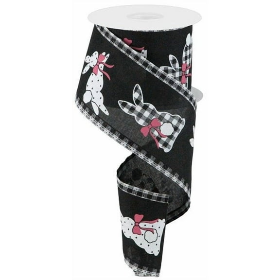 Craig Bachman 2.5" Pattern Bunnies on Royal Gingham Ribbon: Black (10 Yards) Easter Craft Floral Arrangement Gift Wrapping Wired Edge Ribbon