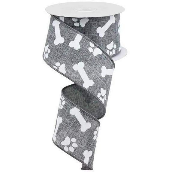 2.5" Paw Print Royal Ribbon: Grey (10 Yards)