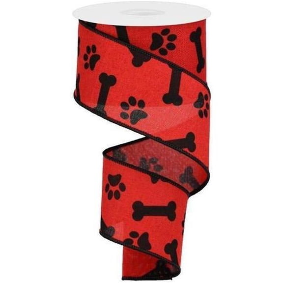 2.5" Paw Print Royal Ribbon: Red Black (10 Yards)