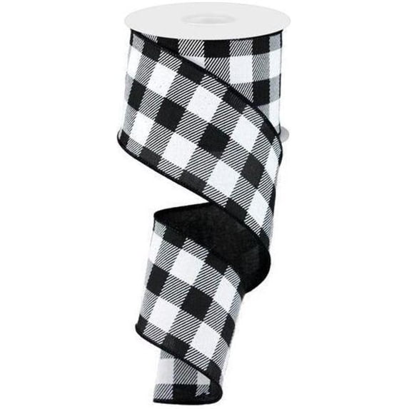 Plaid Check Wired Edge Ribbon - 10 Yards (Black, White, 2.5") Black, White 2.5"