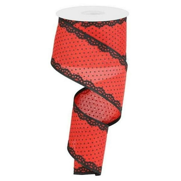 2.5" Swiss Dots Lace Edge Ribbon: Red (10 Yards)