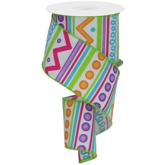 2.5" Tribal Stripes Ribbon: White (10 Yards)