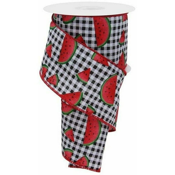 2.5" Watermelon Slice Gingham Ribbon: Black/White (10 Yards)