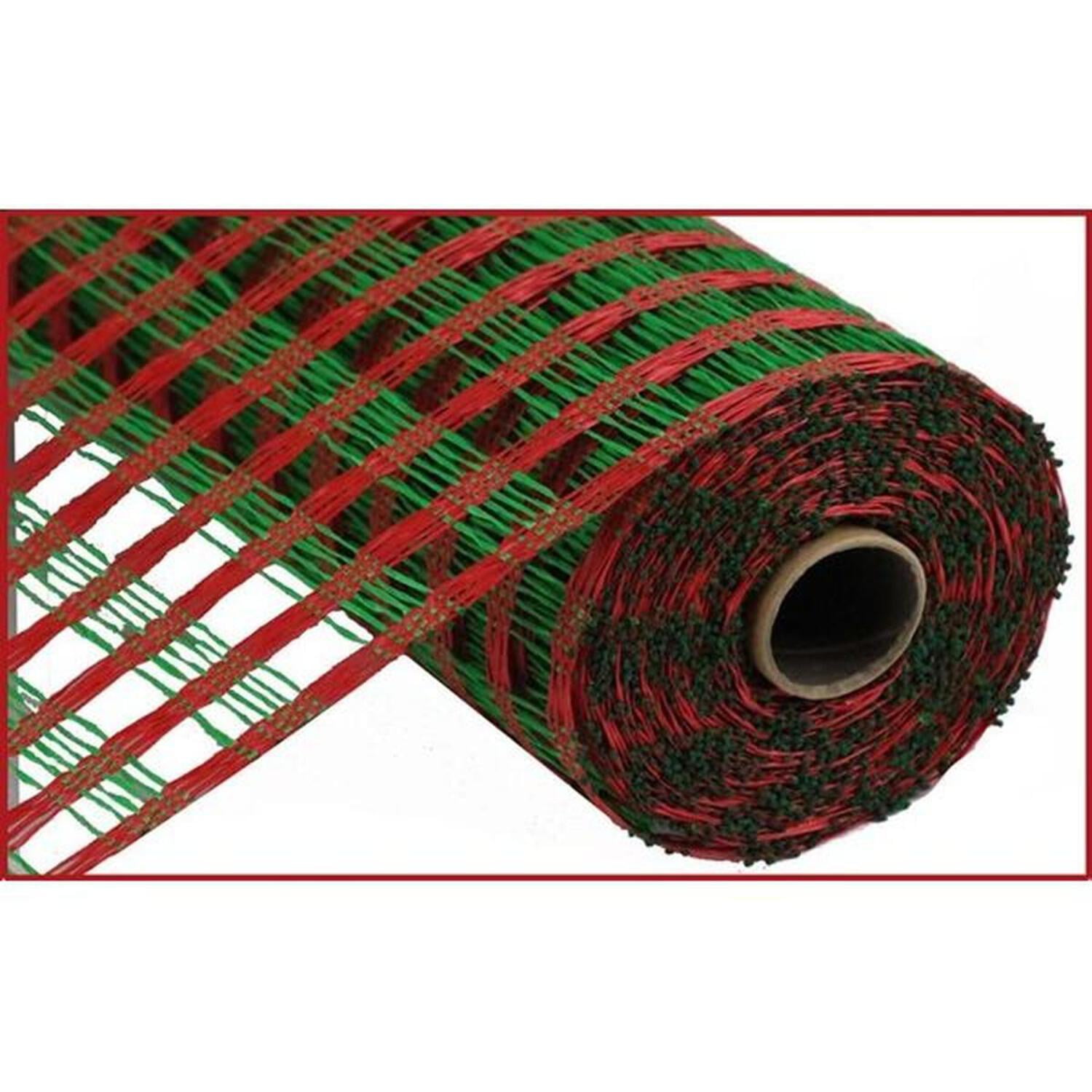 21" Poly Burlap Check Deco Mesh Ribbon: Red  Green (10 Yards)