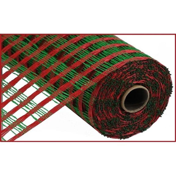 21" Poly Burlap Check Deco Mesh Ribbon: Red Green (10 Yards)