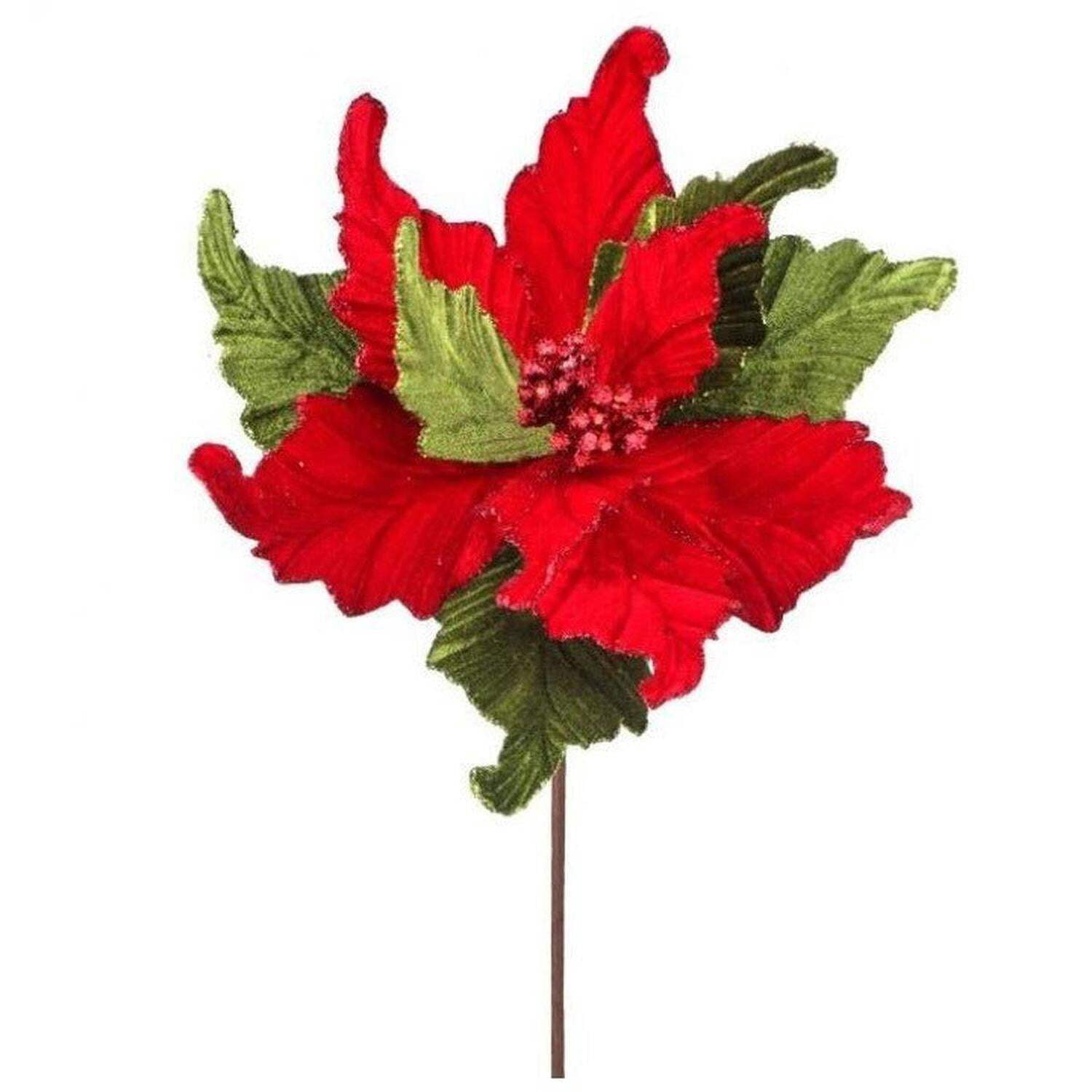 24" Christmas Deluxe Velvet Poinsettia Stem with Glitter Edge ...