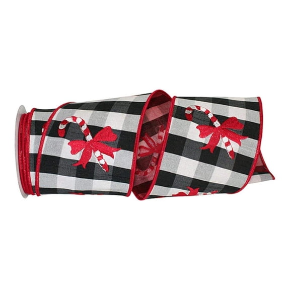 4 Candy Cane Check Embroidery Ribbon: Black White (5 Yards)
