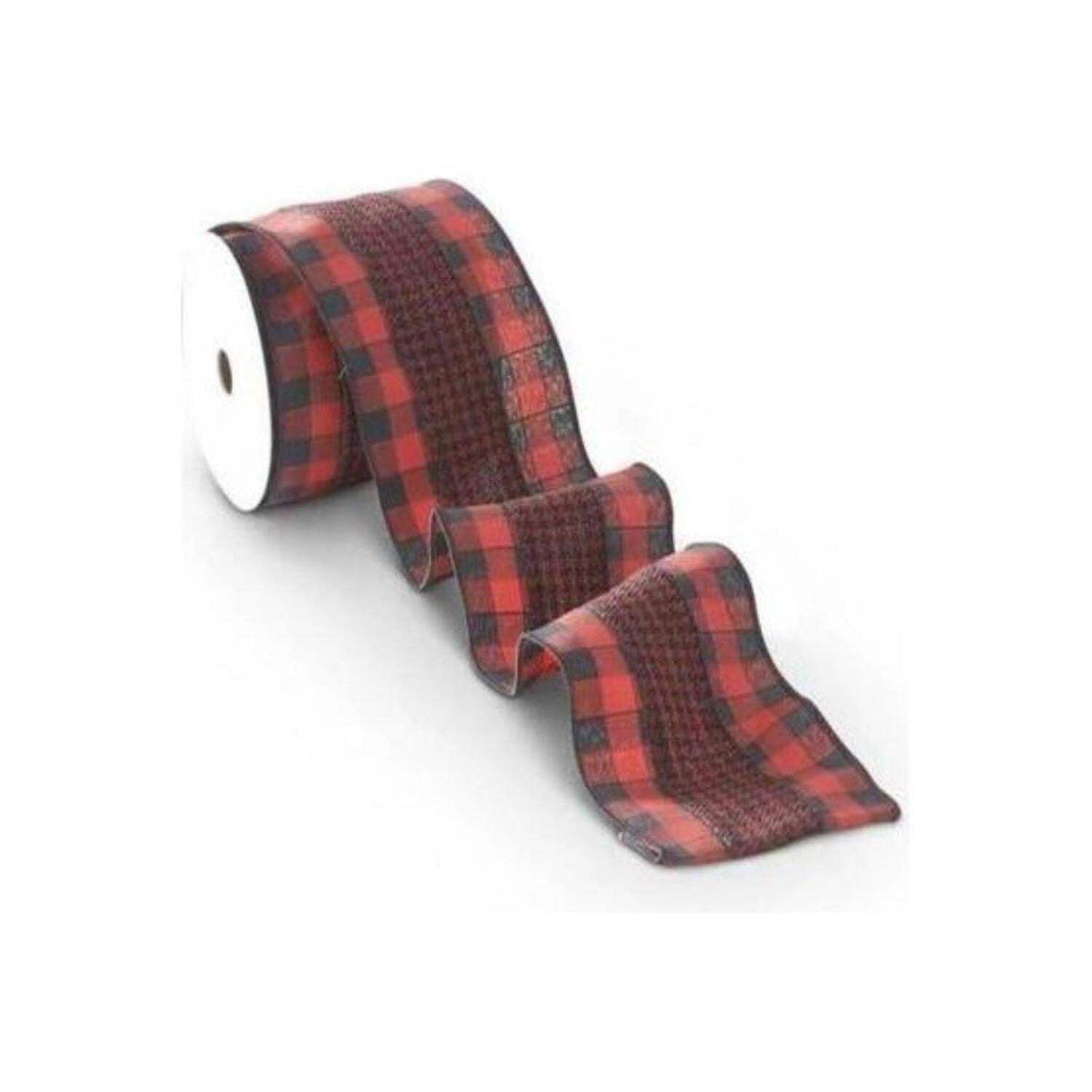 4" Houndstooth Checked Ribbon: Red  Black ( (10 Yards)