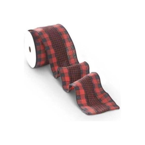 4" Houndstooth Checked Ribbon: Red Black ( (10 Yards)
