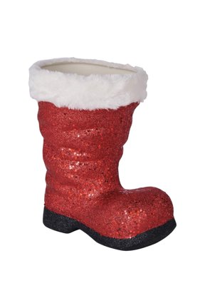 Glitter Fur Santa Boot Container in Red 9.5 inchs