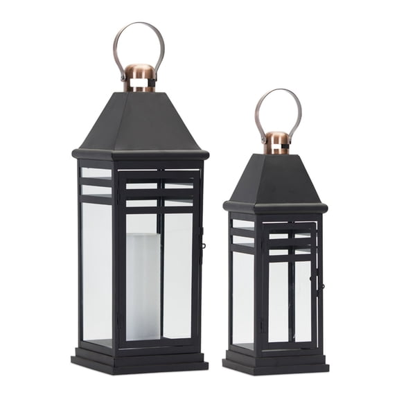 Home Decorative Lantern (Set Of 2) 16.25"H, 20.5"H Metal, Glass