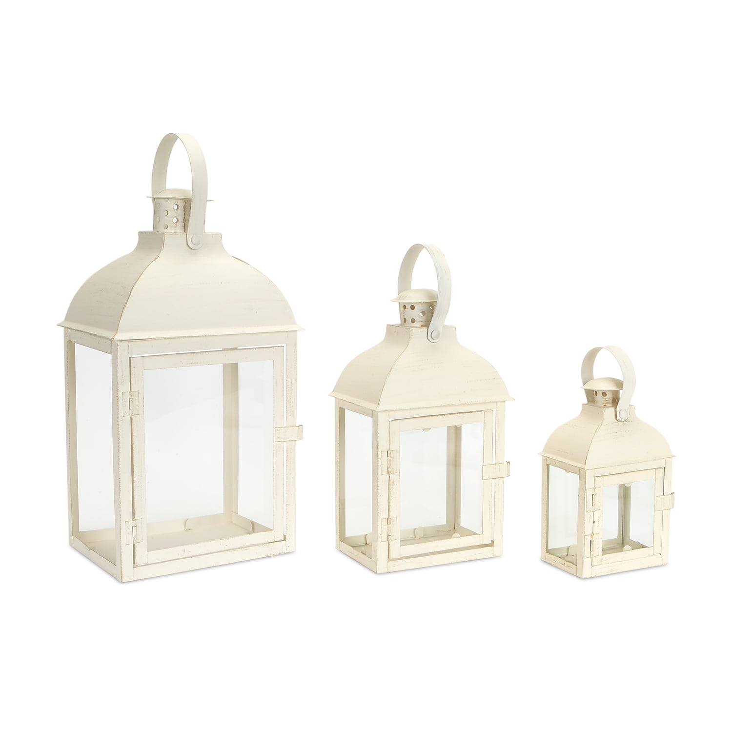 Ivory Metal Tabletop and Hanging Candle Lantern Set