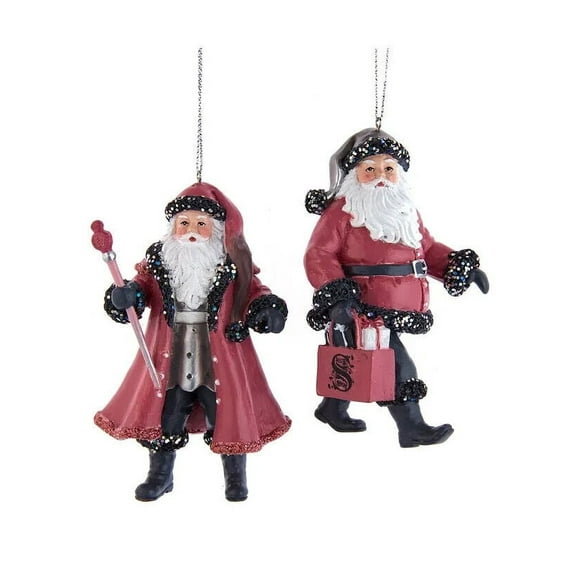 Set of 2 PINK & PEWTER SANTA CLAUS Christmas Ornaments by Kurt Adler
