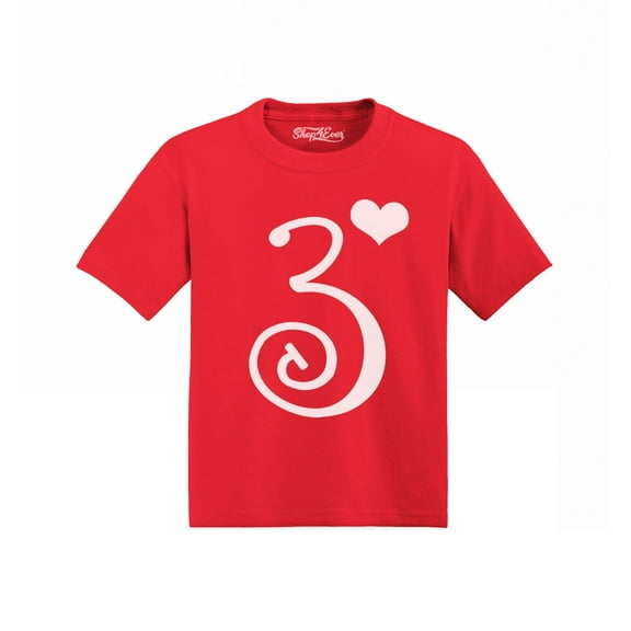 Shop4Ever 3rd Birthday Heart Girl Toddler's Cotton T-Shirt 3T Red