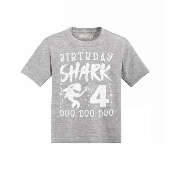 Shop4Ever 4th Birthday Shark Doo Doo Doo Toddler's Cotton T-Shirt 3T Heather Grey