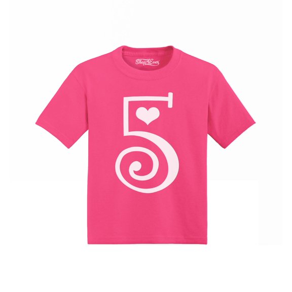Shop4Ever 5th Birthday Heart Girl Toddler's Cotton T-Shirt 5T/6T Hot Pink
