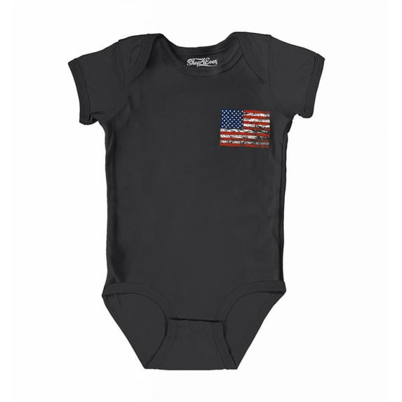 Shop4Ever American Flag Pocket Size Patriotic 4th of July Baby's Bodysuit Infant Cotton Romper 24 Months Black