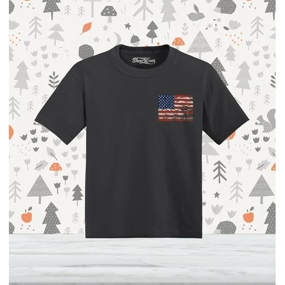 Shop4Ever American Flag Pocket Size Patriotic 4th of July Toddler's Cotton T-Shirt 4T Black
