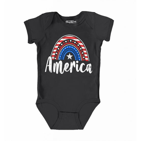 Shop4Ever American Patriotic Rainbow 4th of July Baby's Bodysuit Infant Cotton Romper 6 Months Black