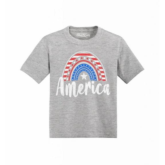 Shop4Ever American Patriotic Rainbow 4th of July Toddler's Cotton T-Shirt 4T Heather Grey