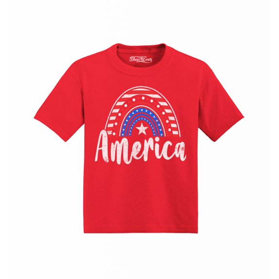 Shop4Ever American Patriotic Rainbow 4th of July Toddler's Cotton T-Shirt 5T/6T Red
