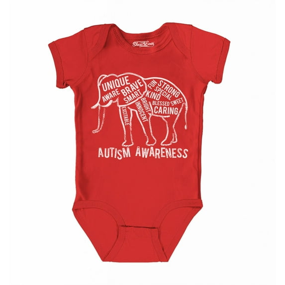 Shop4Ever Autism Awareness Elephant Baby's Bodysuit Infant Cotton Romper 6 Months Red