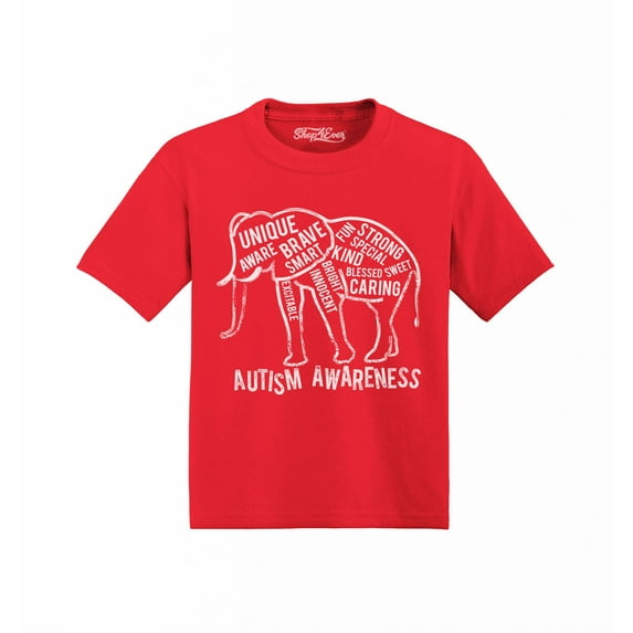 Shop4Ever Autism Awareness Elephant Toddler's Cotton T-Shirt 4T Red