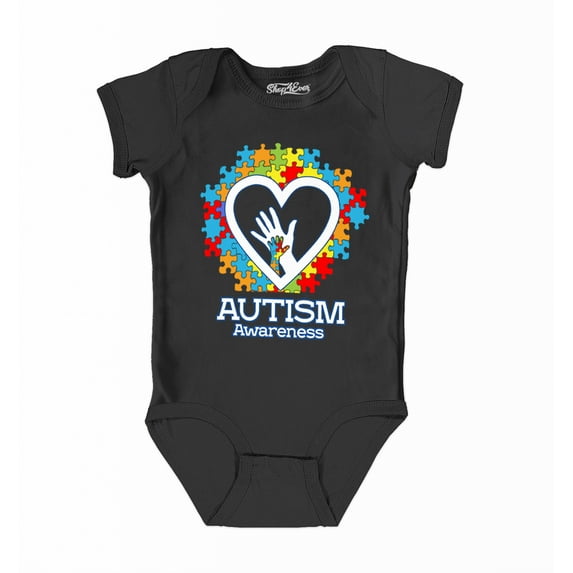 Shop4Ever Autism Awareness Hands in Heart Baby Baby's Bodysuit Infant Cotton Romper 24 Months Black