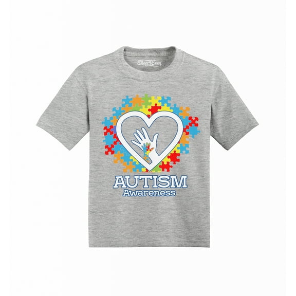 Shop4Ever Autism Awareness Hands in Heart Baby Toddler's Cotton T-Shirt 5T/6T Heather Grey