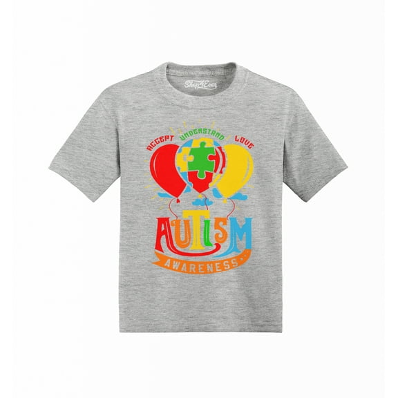 Shop4Ever Autism Awareness with Balloons Toddler Cotton Toddler's Cotton T-Shirt 3T Heather Grey