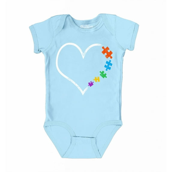 Shop4Ever Autism Love Heart Puzzle Pieces Baby's Bodysuit Infant Cotton Romper 24 Months Light Blue