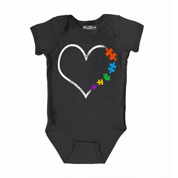 Shop4Ever Autism Love Heart Puzzle Pieces Baby's Bodysuit Infant Cotton Romper 6 Months Black