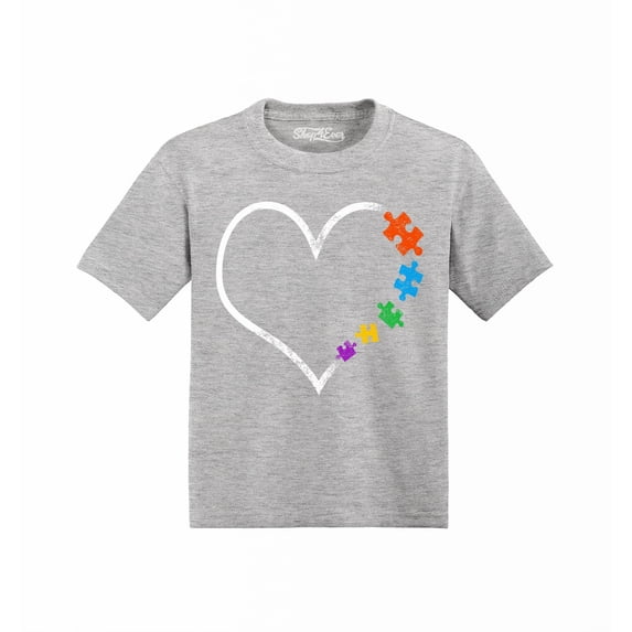 Shop4Ever Autism Love Heart Puzzle Pieces Toddler's Cotton T-Shirt 4T Heather Grey