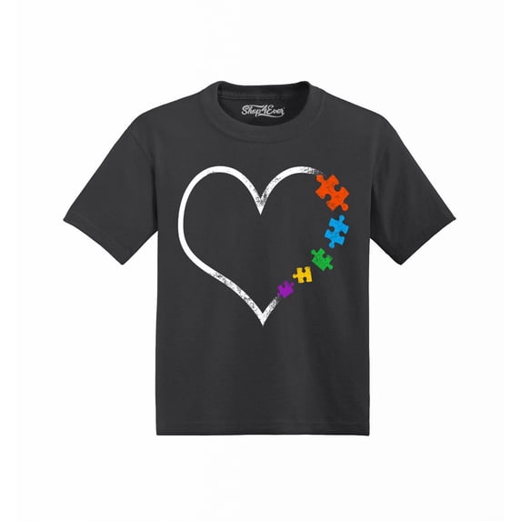 Shop4Ever Autism Love Heart Puzzle Pieces Toddler's Cotton T-Shirt 5T/6T Black