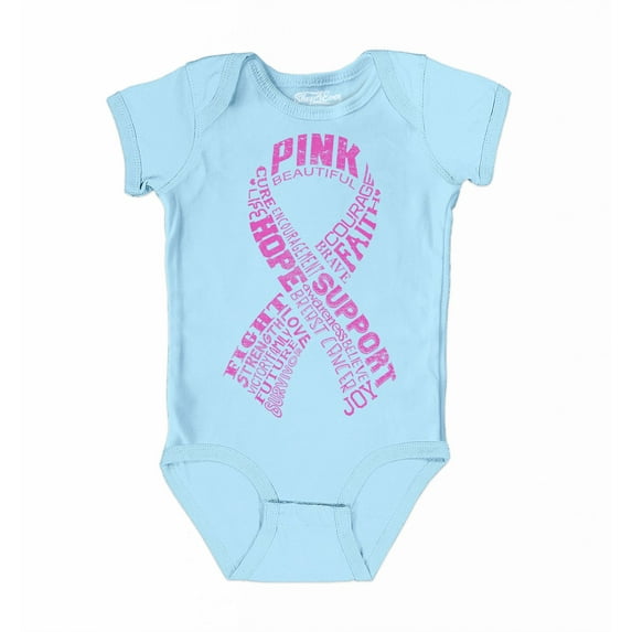 Shop4Ever Breast Cancer Pink Ribbon Word Montage Baby's Bodysuit Infant Cotton Romper 6 Months Light Blue