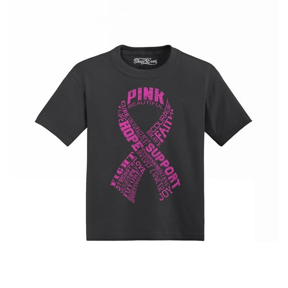 Shop4Ever Breast Cancer Pink Ribbon Word Montage Toddler's Cotton T-Shirt 3T Black