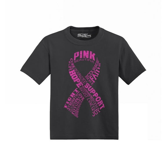 Shop4Ever Breast Cancer Pink Ribbon Word Montage Toddler's Cotton T-Shirt 4T Black