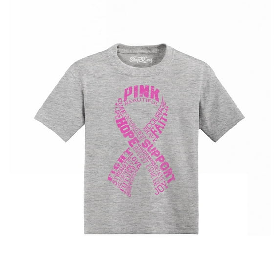 Shop4Ever Breast Cancer Pink Ribbon Word Montage Toddler's Cotton T-Shirt 5T/6T Heather Grey