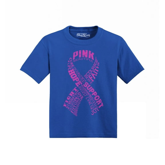 Shop4Ever Breast Cancer Pink Ribbon Word Montage Toddler's Cotton T-Shirt 5T/6T Royal Blue