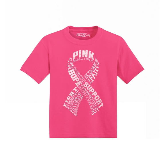 Shop4Ever Breast Cancer White Ribbon Word Montage Toddler's Cotton T-Shirt 2T Hot Pink
