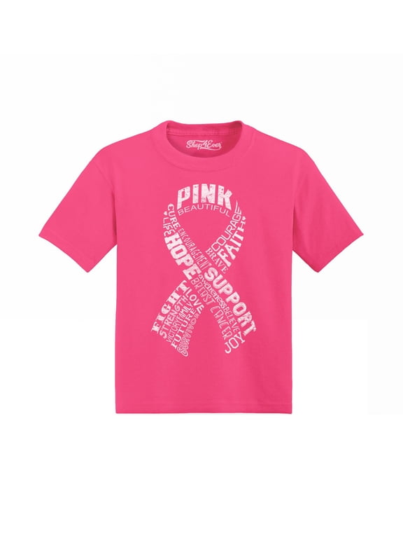 Breast Cancer White Ribbon Word Montage Toddler's Cotton T-Shirt 4T Hot Pink