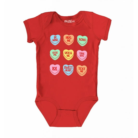 Shop4Ever Candy Hearts Conversation Heart Baby's Bodysuit Infant Cotton Romper 18 Months Red