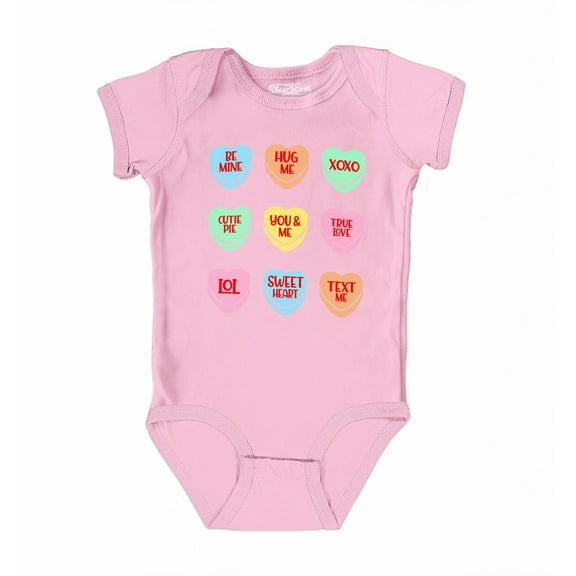 Shop4Ever Candy Hearts Conversation Heart Baby's Bodysuit Infant Cotton Romper 6 Months Pink