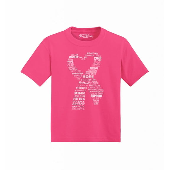 Shop4Ever Heart Ribbon Breast Cancer Word Cloud Toddler's Cotton T-Shirt 4T Hot Pink