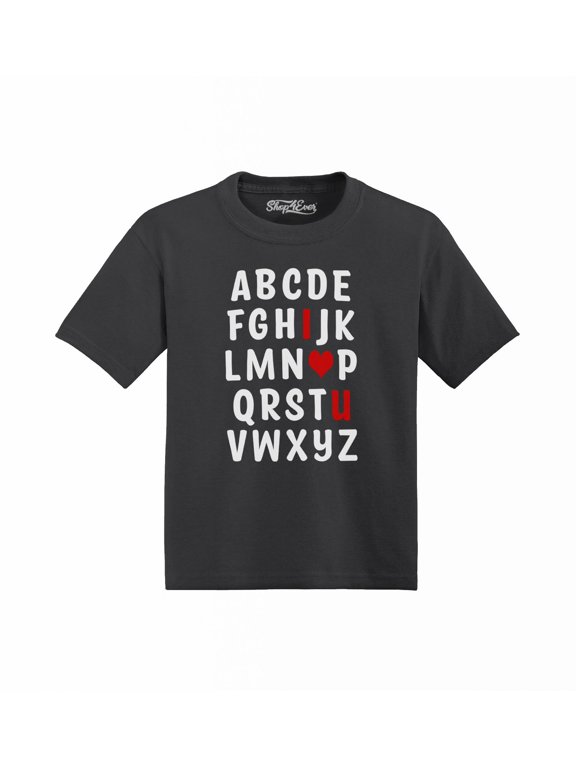 I Heart U ABC's Love You Toddler's Cotton T-Shirt 4T Black
