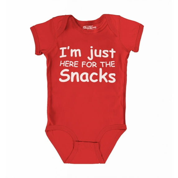Shop4Ever I'm Just Here for the Snacks Funny Baby's Bodysuit Infant Cotton Romper 12 Months Red
