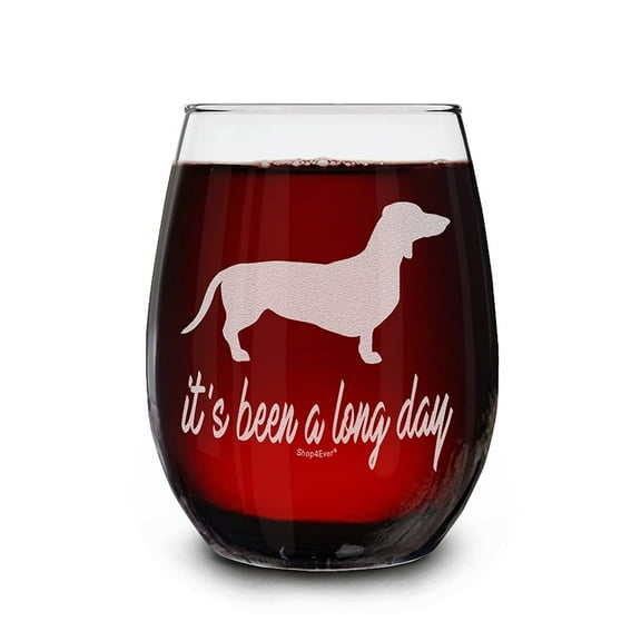 Shop4Ever It's Been A Long Day Laser Engraved Stemless Wine Glass Dachshund Mom Glass 15 oz.