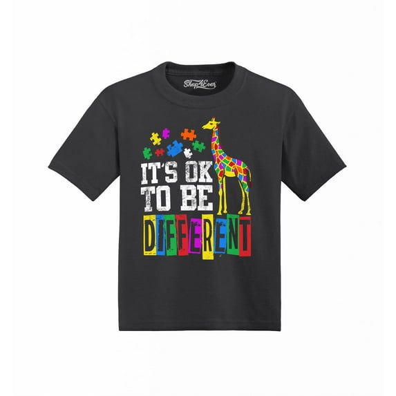 Shop4Ever It's OK to Be Different Autism Awareness Giraffe Toddler's Cotton T-Shirt 2T Black