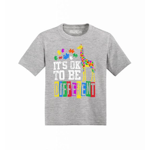 Shop4Ever It's OK to Be Different Autism Awareness Giraffe Toddler's Cotton T-Shirt 2T Heather Grey
